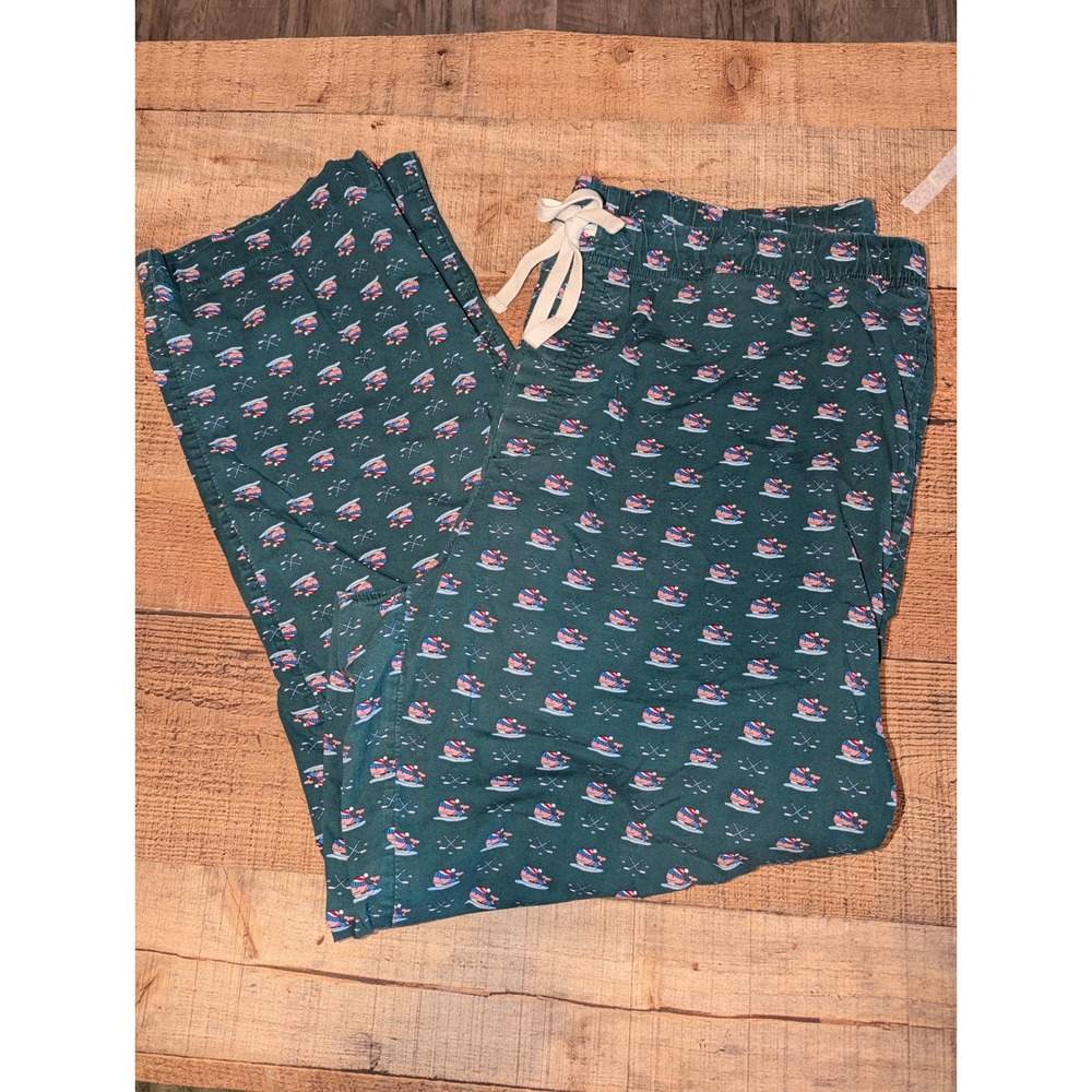 Vineyard Vines Pajama Pants Men L Green Very‎ Good Hockey Whale Cotton Lounge